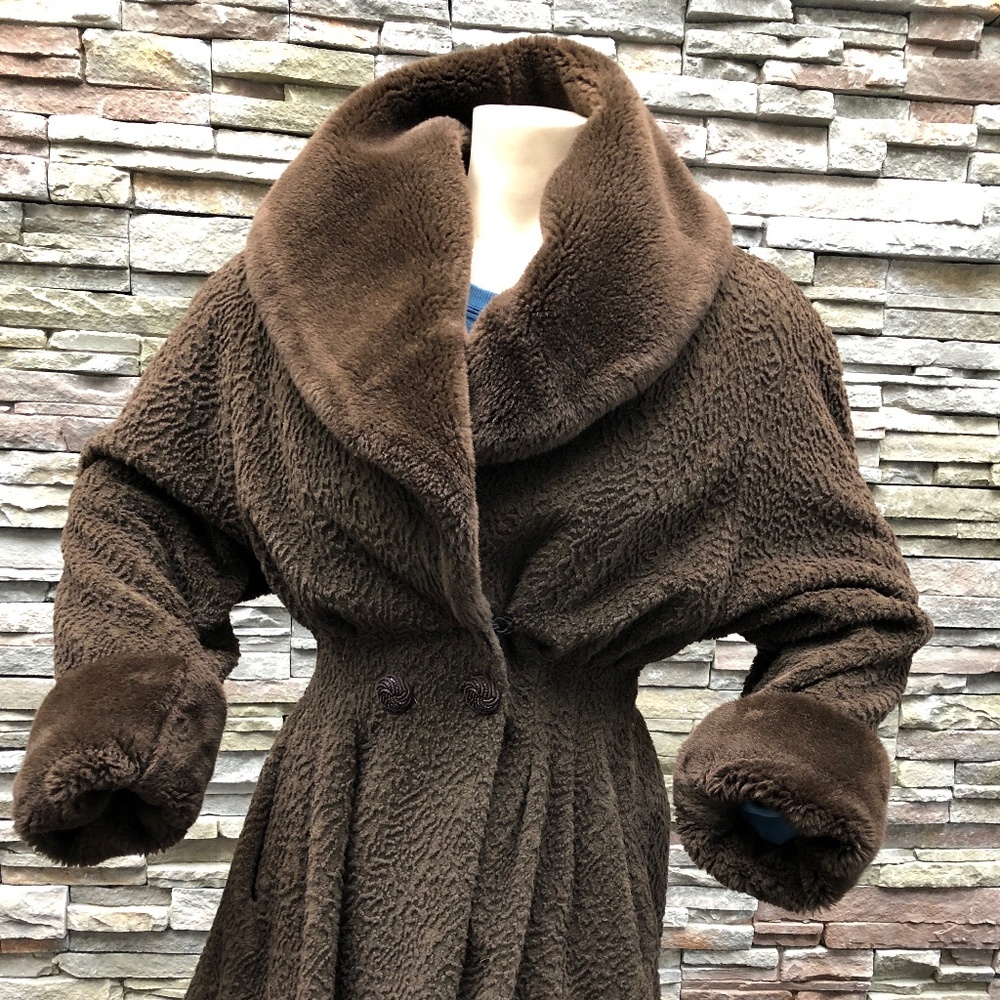Brown wool faux fur coat